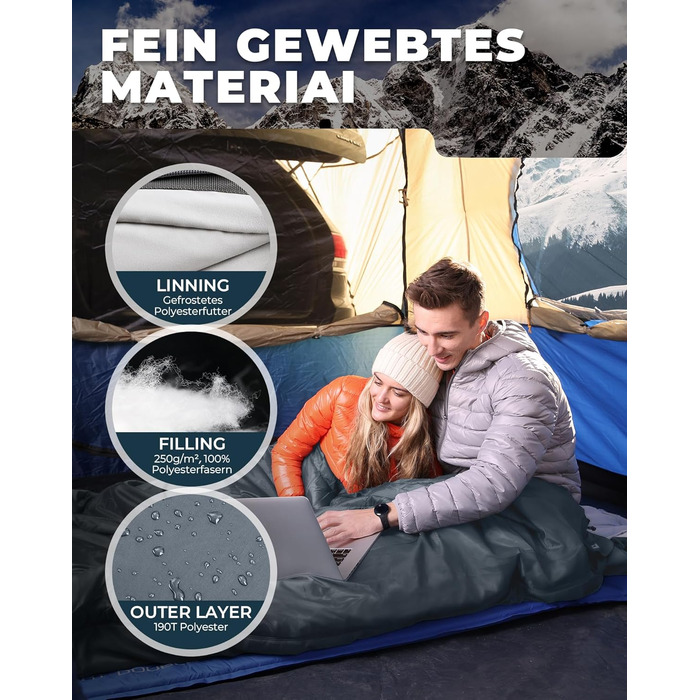 Сплячий мішок KingCamp для двох осіб, зимовий, для кемпінгу, сірий