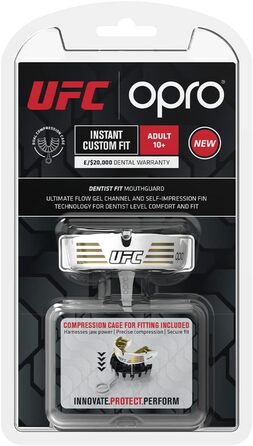 OPRO індивідуальна захисна капа UFC для дорослих, стоматологічна, для боксу, MMA, регбі, хокей, біло-золота, максимальний комфорт і захист