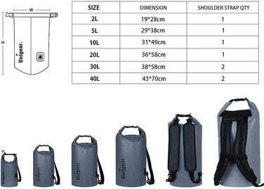 Водонепроникний мішок Unigear Dry Bag 30L (2L/5L/10L/20L доступні) - рюкзак, сумка для риболовлі, каякінгу, кемпінгу, сірого кольору