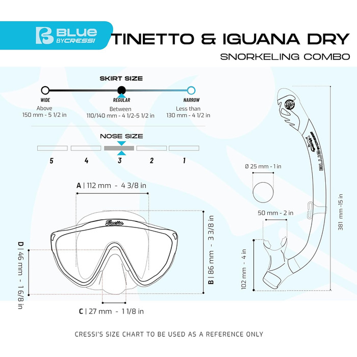 Набір для снорклінгу Cressi Tinetto Rocks Dry Set для дітей (S/M), аквамарин/блакитний