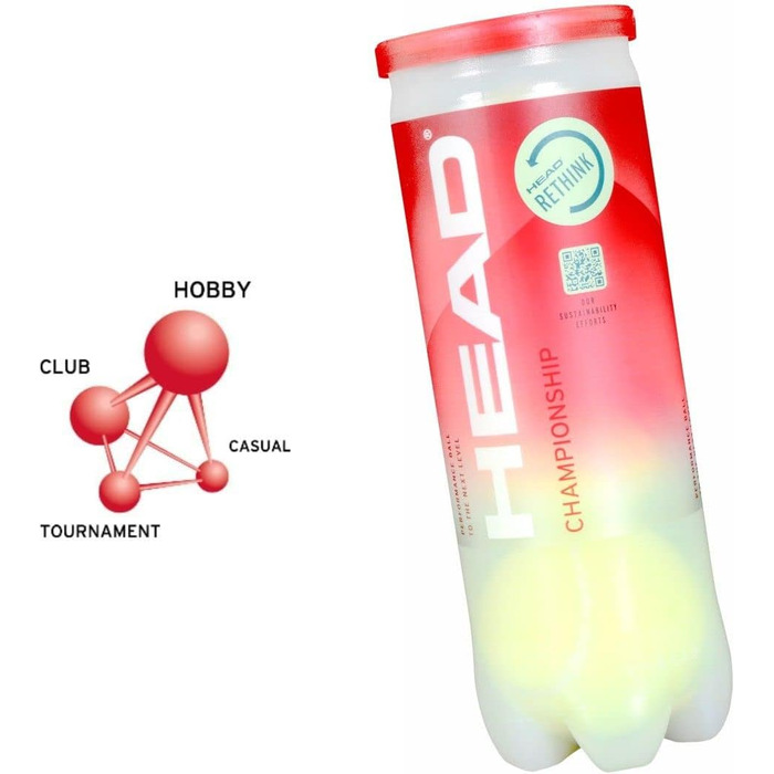 Набір тенісних м'ячів HEAD Championship (3 шт.) для унісекс, дорослих