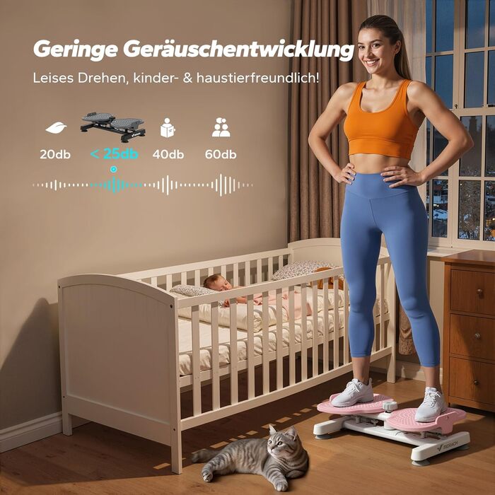 MERACH Диск для скручування тазу, тренажер для пресу з 2 еластичними стрічками, для підтяжки талії та кор-тренінгу, до 136 кг, безшумний фітнес-інвентар для дому (Рожевий)