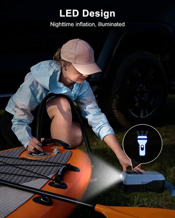 Насос електричний для SUP Mojimdo 20 PSI з підсвіткою, акумуляторний, 5 режимів, для сапборду, каяка, надувного човна та матрацу