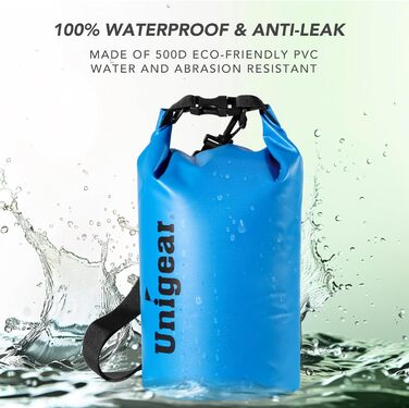 Водонепроникний мішок Unigear Dry Bag 2L/5L/10L/20L/40L – рюкзак, сумка для риболовлі, каякінгу, плавання, кемпінгу та пляжу (40L, світло-блакитний)