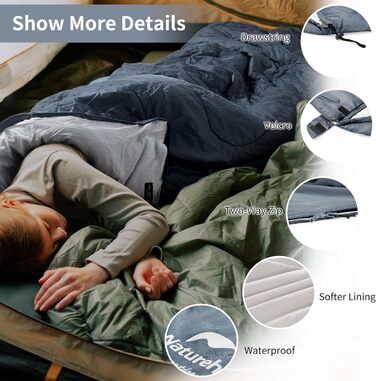 Спальний мішок Naturehike з капюшоном для кемпінгу, легкий та зручний, ідеальний для відпочинку на природі та подорожей, колір блакитний (7~11°C)