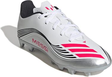 Дитячі футбольні бутси Adidas F50 Messi Club для гри на твердих та полімерних покриттях, розмір 37 1/3 EU, білий, червоний, сріблоний
