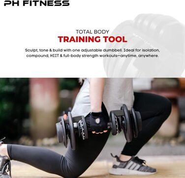 Регульована штанга 24 кг – окрема – 15-в-1, обертання однією рукою – 2,5–24 кг – компактна, економна штанга для домашнього спортзалу та силових тренувань (чорна)