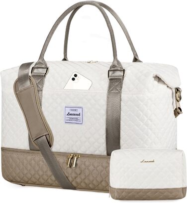 Спортивна сумка LOVEVOOK для жінок з відділенням для взуття, ручна поклажа, дорожня сумка, сумка для вихідних, сумка-мішок, жіноча дорожня сумка, клінічна сумка, сумка для пологового будинку, для залу, пляжу, сауни, кемпінгу (XL-2шт, Бежево-хакі)
