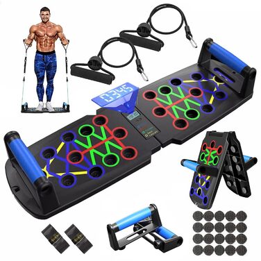 Дошка для віджимань з таймером та еластичним тросом - тренажер для пресу та грудей, чорний