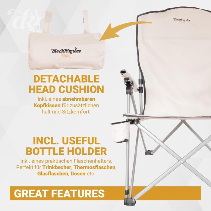 Дитячий складний стілець для кемпінгу Dieckkiners Ehlin, сталевий, регульована спинка, для балкону, саду, тераси, зелений/бежевий