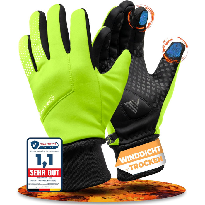 Велосипедні рукавички MIVEO для чоловіків та жінок - водонепроникні з Ergo-Pad, сумісні з сенсорними екранами, зимові та перехідні рукавички, відбивачі, розмір XXL, для осені/весни