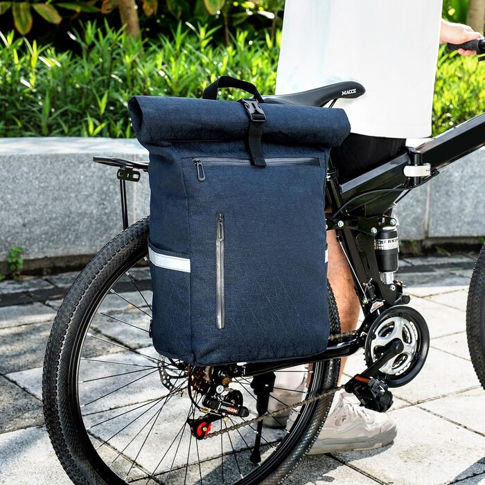 Велосумка Wiserset на багажник 22L, рюкзак для чоловіків, багатосекційна, з відділенням для ноутбука, 2в1, відбиває світло, синя
