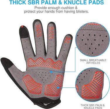 Велосипедні рукавички Vofinger – посилені, дихаючі, для чоловіків/жінок, з підтримкою сенсорного екрану та антиковзанням, для їзди, походів, катання (червоні, XL)