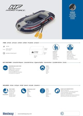 Надувний човен Bestway Hydro-Force Treck X2 для 2 осіб, 255x127x36 см, комплект весла та насос