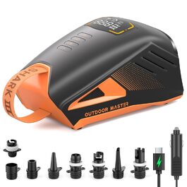 Електричний насос для SUP-дошки OutdoorMaster Shark 3 з акумулятором, 20 PSI, швидке накачування, функція автоматичного вимкнення та здування, 12V/Type-C, 8 насадок