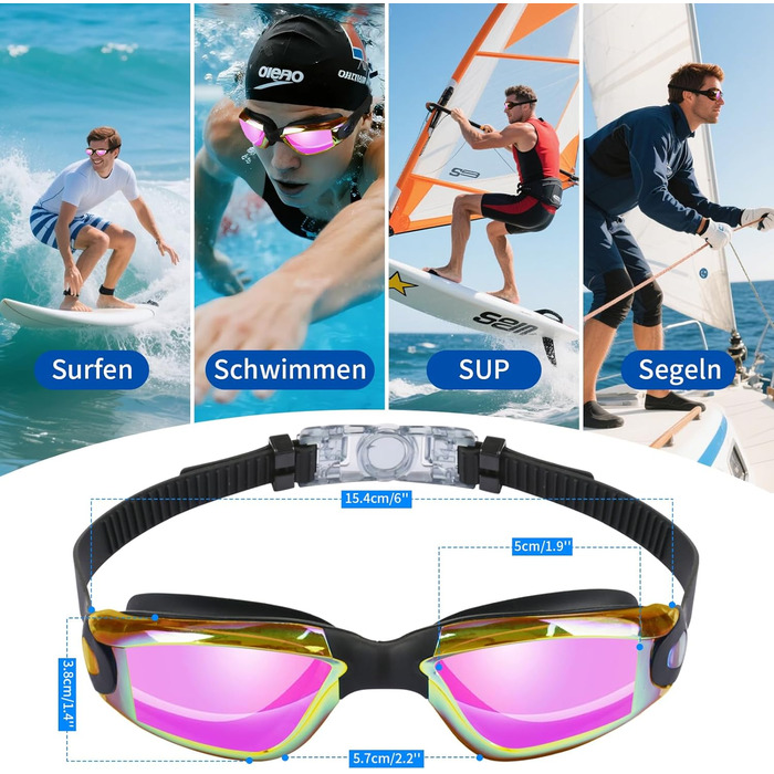 Окуляри для плавання унісекс, професійні, з UV-захистом, антизапітніння, анти-витік, чіткий огляд, м'які носові упори, рожеві