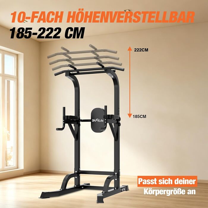Силовий комплекс DH FitLife Power Tower: турнік, бруси та стійка для віджимань, регульована висота до 222 см, сталевий профіль 50х50 мм, навантаження до 300 кг, тренажер для дому 2026 Pro
