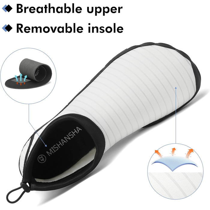 Чоловічі та жіночі аквашузи Mishansha для плавання та відпочинку на пляжі, чорні (46 EU, білі)