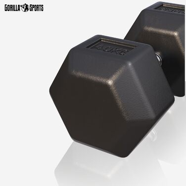 Гантелі шестигранні GORILLA SPORTS 40 кг – гантелі з гусатого заліза, прогумовані, нековзкі, хромована рифлена ручка, чорні, для силових тренувань та фітнесу
