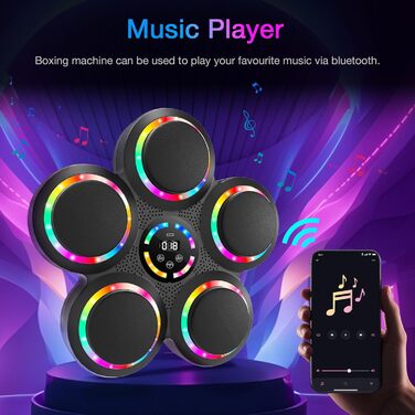 Розумна боксерська машина FOOING з Bluetooth, LED-підсвіткою та рівнями швидкості для дорослих та дітей, тренажер для зняття стресу з боксерськими рукавичками для домашніх тренувань. Інтелектуальні фітнес-пристрої (багатокольорове світло)