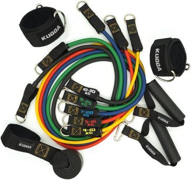 Набір фітнес-гумок з 5 рівнями опору до 100 кг, латекс, для силових тренувань та пілатесу, еспандери, ідеально для тренувань та нарощування м'язів, фітнес-гумки преміум-якість