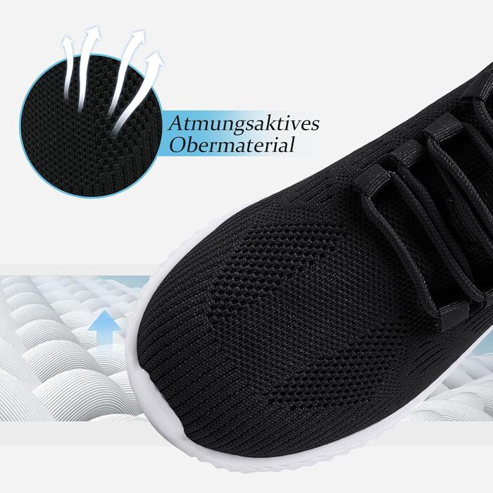 Жіноче взуття: кросівки, кеди, спортивне взуття, бігові кросівки, фітнес-взуття, тенісні кросівки, туристичне взуття, повсякденне взуття, біле (37 EU, I Чорний)