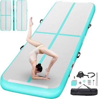 FBSPORT Airtrack Matte - килимок для гімнастики та йоги, 200x100x10 см, світло-зелений