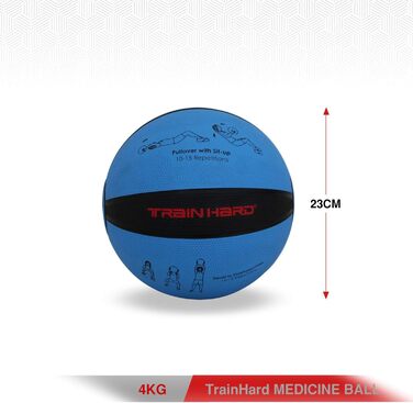 Медичний м'яч TrainHard 4 кг, гумовий, синій, професійний, для кросфіту, фітнесу та силових тренувань
