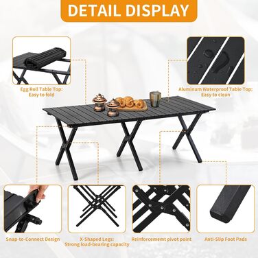 Складаний туристичний стіл Boosden 120x80 см з сумкою для пікніка, грилю та відпочинку на природі (чорний)
