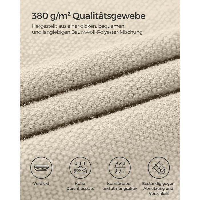 Гаммак SONGMICS 210x150 см, подвійний, 300 кг, для тераси, балкону, саду, кемпінгу, з сумкою, ременями та карабінами (Бежевий)