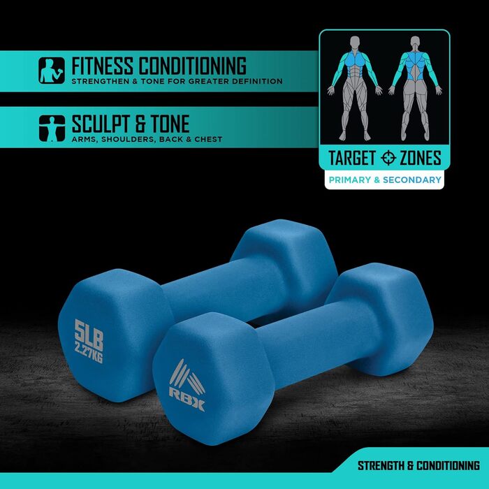 Набір гантелей RBX Weights – неопринові гантелі з нековзною ручкою, силові тренажери для дому та спортзалу, антиковзні, проти скочування