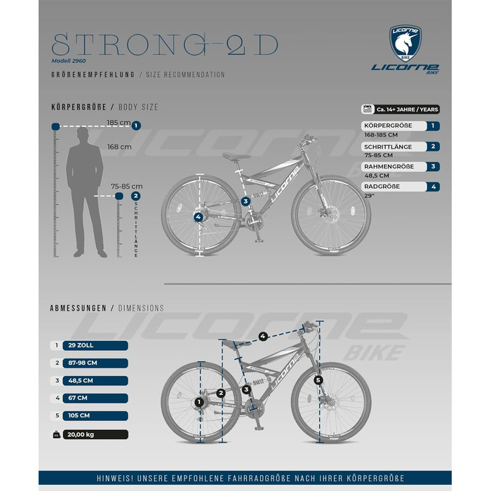 Гірський велосипед Licorne Bike Strong 2D Premium 29 дюймів для підлітків і дорослих, дискові гальма, 21 швидкість, повна амортизація, чорний/лайм