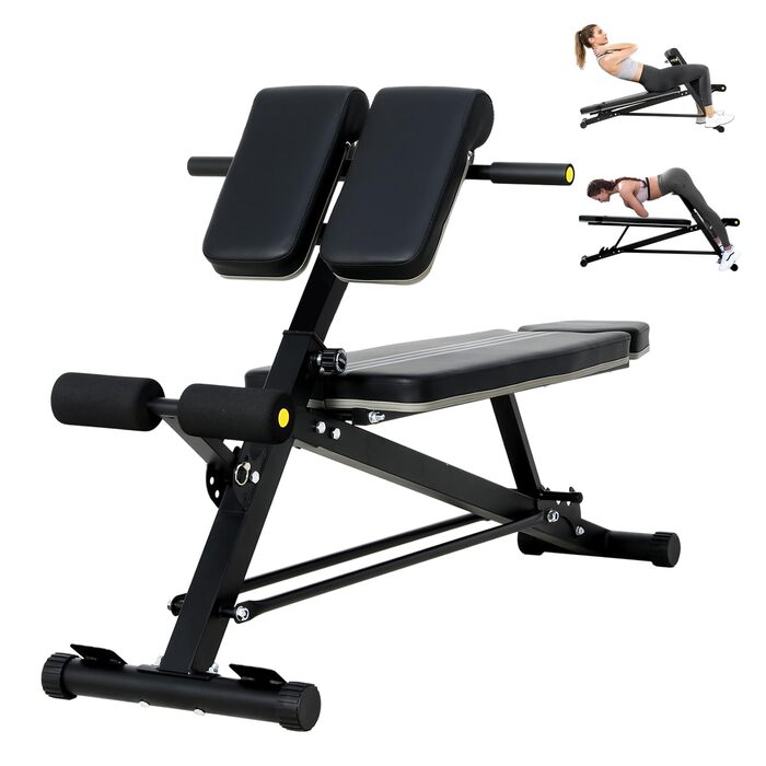 Тренажер для дому Hantelbank 5514: регульована розкладана лава з бегунком для ніг та подушкою для пречера