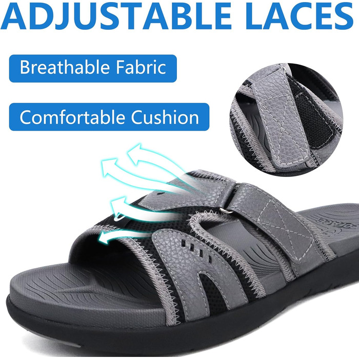 Чоловічі спортивні сандалії COFACE для відновлення після навантажень, підтримка склепіння стопи, ортопедичні, розмір 40-48 (40 EU, сіро-чорний)