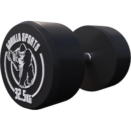 Гантель GORILLA SPORTS 32,5 кг, кругла, гума, чавунний сердечник, нековзна ручка, чорна