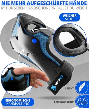 Набір захисту SKATEWIZ 6 шт. для дітей та дорослих: наколінники, налокітники, захист зап'ястя. З сумкою. Protect-1, колір блакитний, розмір XS.