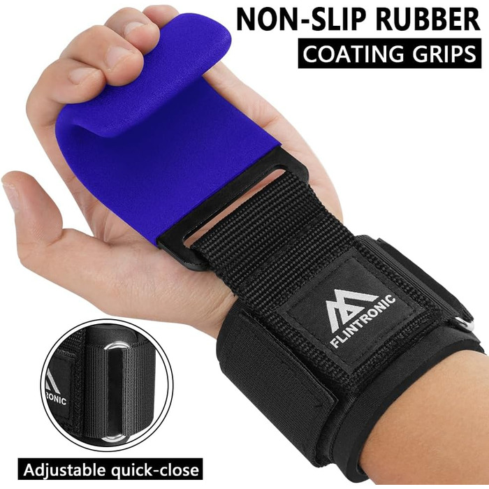 Набори для тяги Flintronic Power: допоміжні тренажери для силових тренувань, шкіряні, з неопреновим наповнювачем 8 мм та бавовни. Підходять для бодібілдингу, важкої атлетики, силових та фітнес-тренувань (блакитні, 2 шт.)
