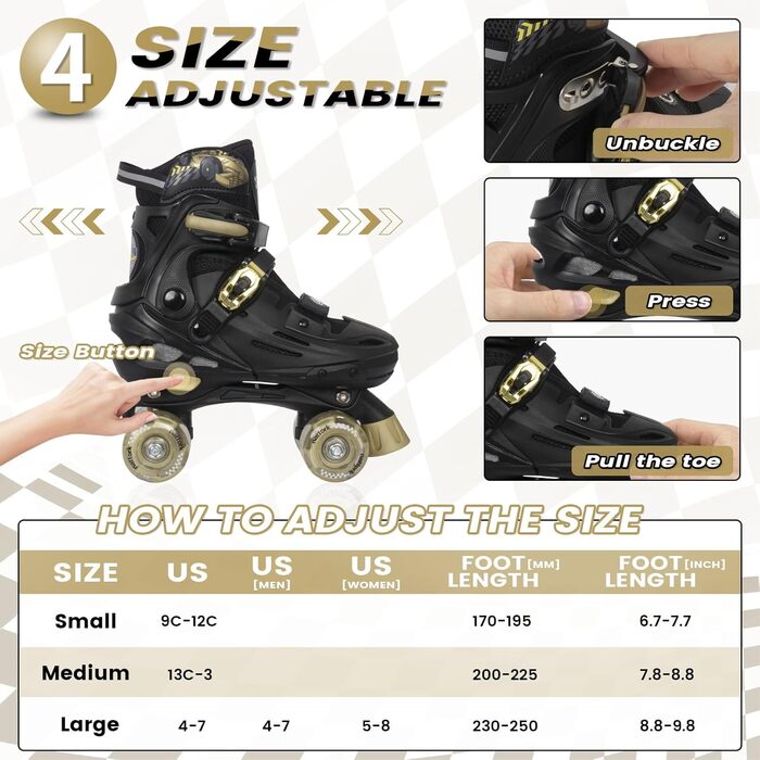 Дитячі ролики Nattork з LED, регульовані, 37-41 EU (Золотий)