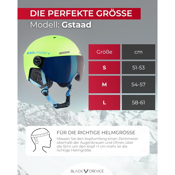 Шолом гірськолижний BLACK CREVICE Gstaad з візором (стиль пілота) | Полікарбонат, дихаючий, регульований 51-53 см | Lime-Blau/Blau