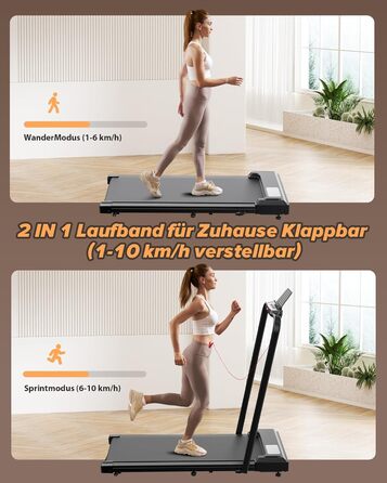 Біговий доріжка для дому складний 2 в 1, Walking Pad з регульованим столом, 1-10 км/год, LED-дисплеєм, пульт дистанційного керування, 2.5 PS, 120 кг, з підлокітниками