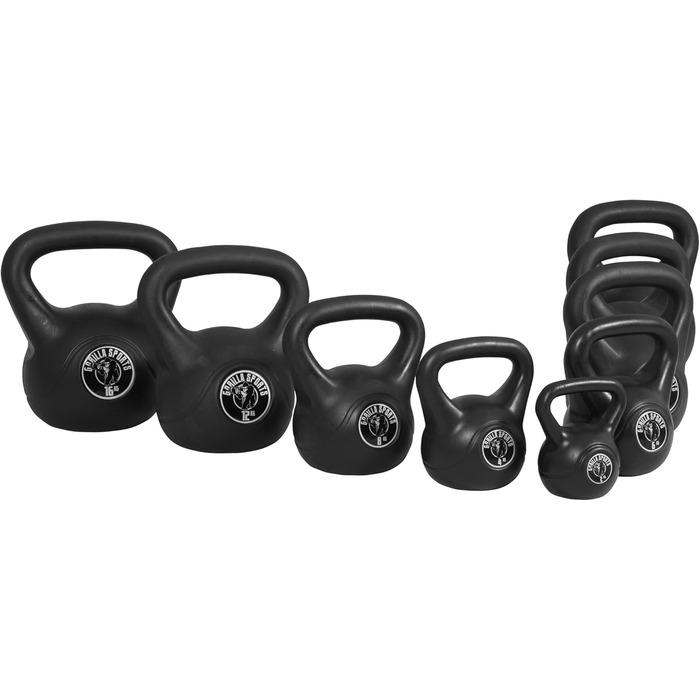 Кетлбел GORILLA SPORTS з пластика, 2-20 кг, одинично або комплект, з/без підставки – гиря для фітнесу