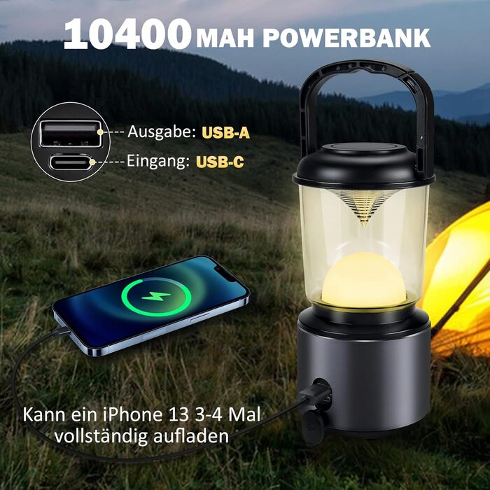 Yonktoo Налобний ліхтар для кемпінгу: акумулятор 10400mAh, USB-C, червоне світло, LCD-дисплей, водонепроникний IPX5, для піших прогулянок, риболовлі, надзвичайних ситуацій (сірий)