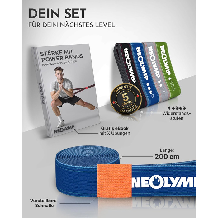Стрічка для гімнастики NEOLYMP: екологічна, міцна, регульована – фітнес-стрічка, Powerband