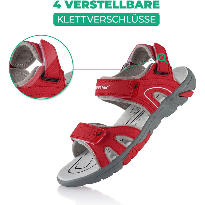 Трекінгові сандалії Fusskleidung для жінок та чоловіків, легке літнє взуття з міцною прогумованою підошвою, червоно-сірі, розмір 39 EU