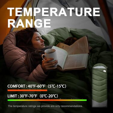 Спальний мішок для дорослих на холодну погоду, водонепроникний, легкий, 1.8 кг, зелений