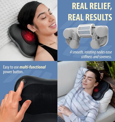 Масажер для спини та шиї Zyllion Shiatsu 3D – глибокий масаж м'язів для дому та авто (кабельне підключення, чорний)