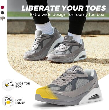 Жіночі кросівки FitVille для бігу та фітнесу, широка колодка, повітряна амортизація, сірі, 38.5 EU