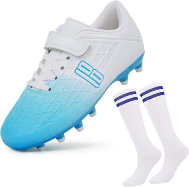 Дитячі футбольні бутси JABASIC для гри на твердих поверхнях, розмір 28 EU, біло-блакитні, з футболковими шкарпетками
