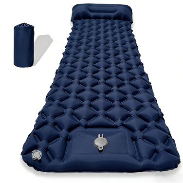 Каремат SNZ для кемпінгу - ультралегкий надувний матрац, водонепроникний, з насосом та подушкою, антирозривний, для туризму, пляжу, подорожей, намету, односпальний, темно-синій