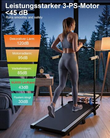 Складана бігова доріжка MJWW Raceable Walking Pad з нахилом 6-9%, 3.0 HP, керування через додаток, AI-тренування, LED-дисплей, для дому та офісу (Чорна, 95 см)